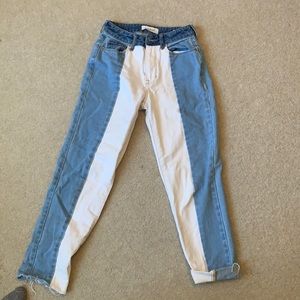 PacSun White and Blue Colorblock Mom Jeans
